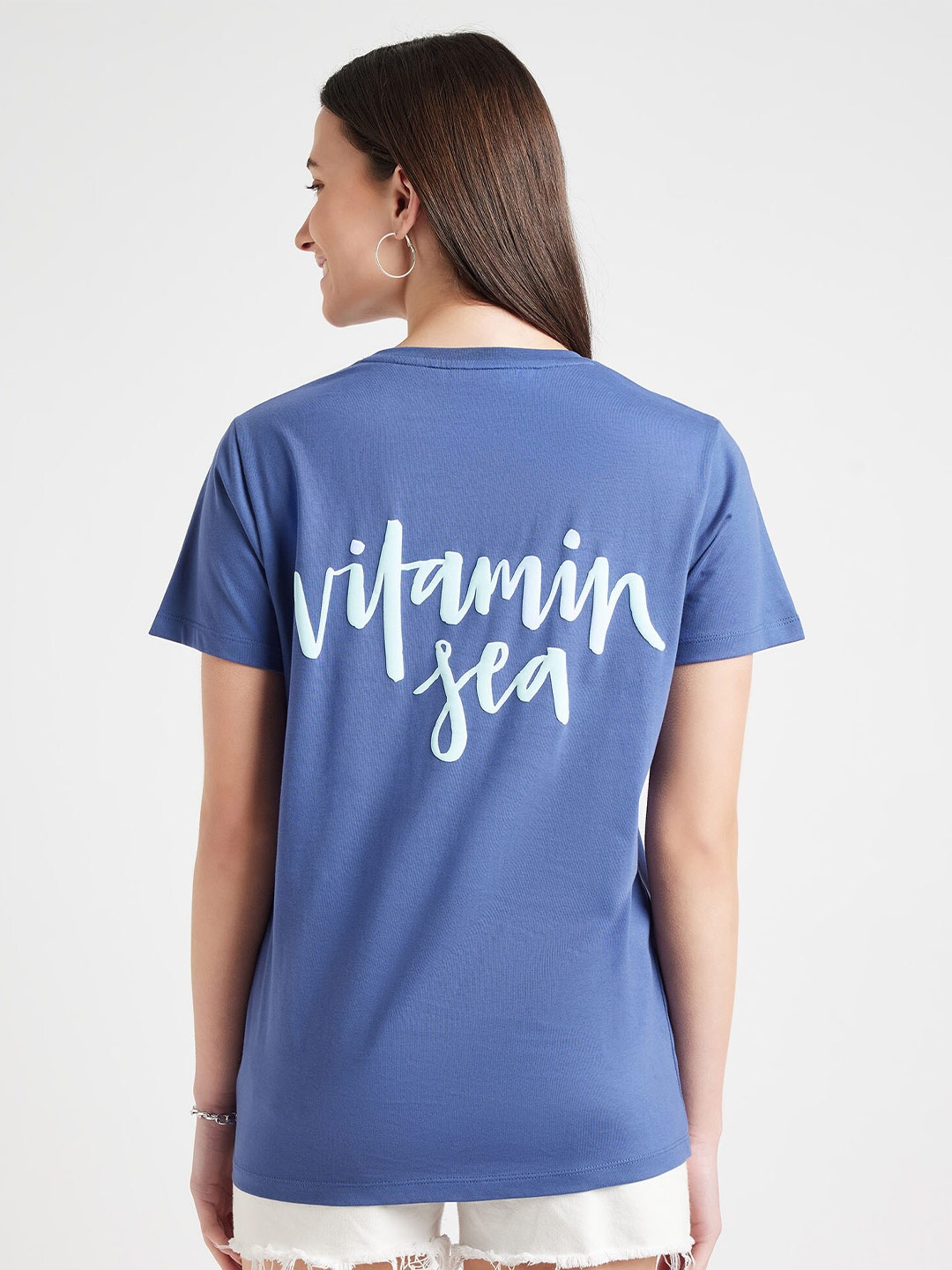 

EDRIO Typography Printed Cotton T-shirt, Blue
