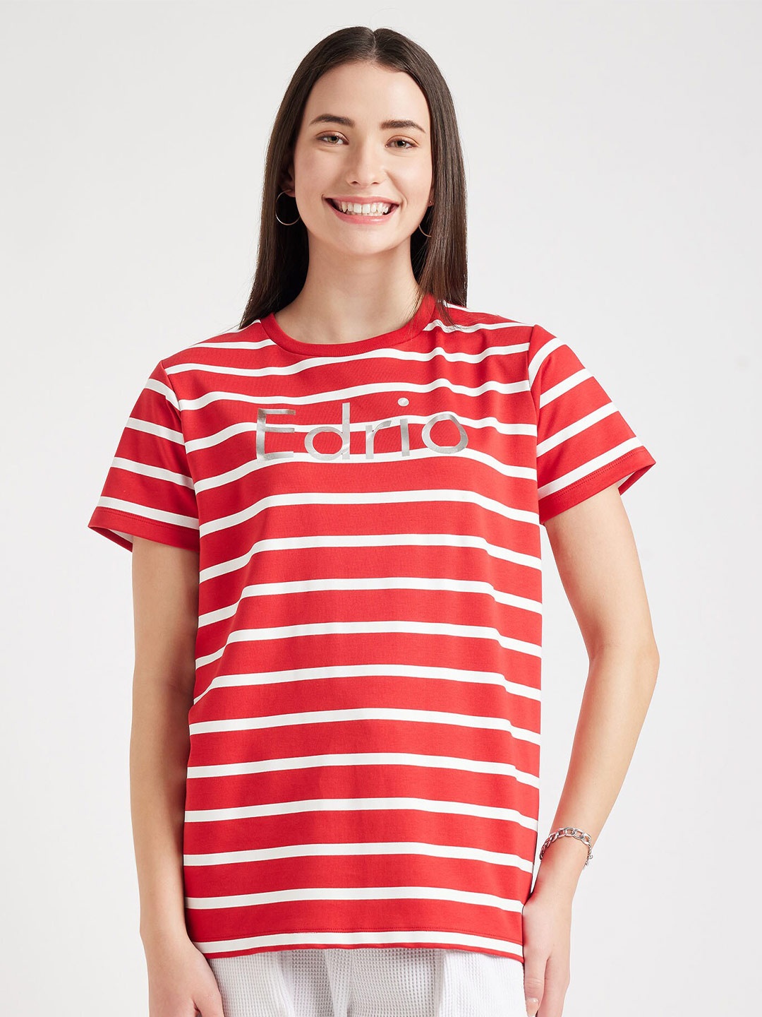 

EDRIO Striped Short Sleeves Cotton T-shirt, Red