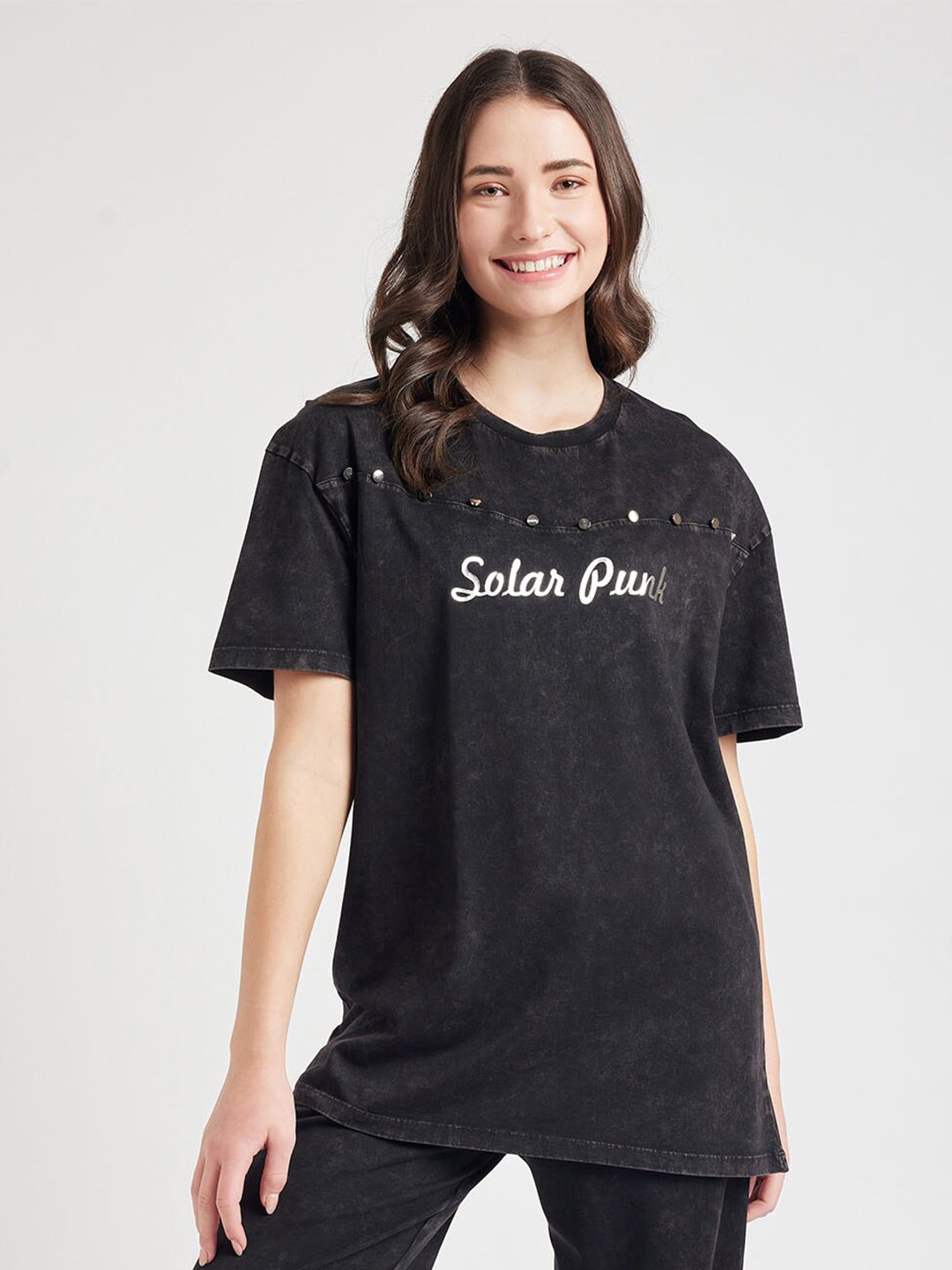 

EDRIO Tie & Dye Dyed Drop-Shoulder Sleeves T-shirt, Black