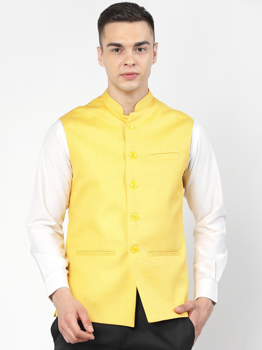 

Badoliya & Sons Jute Cotton Nehru Jackets, Yellow