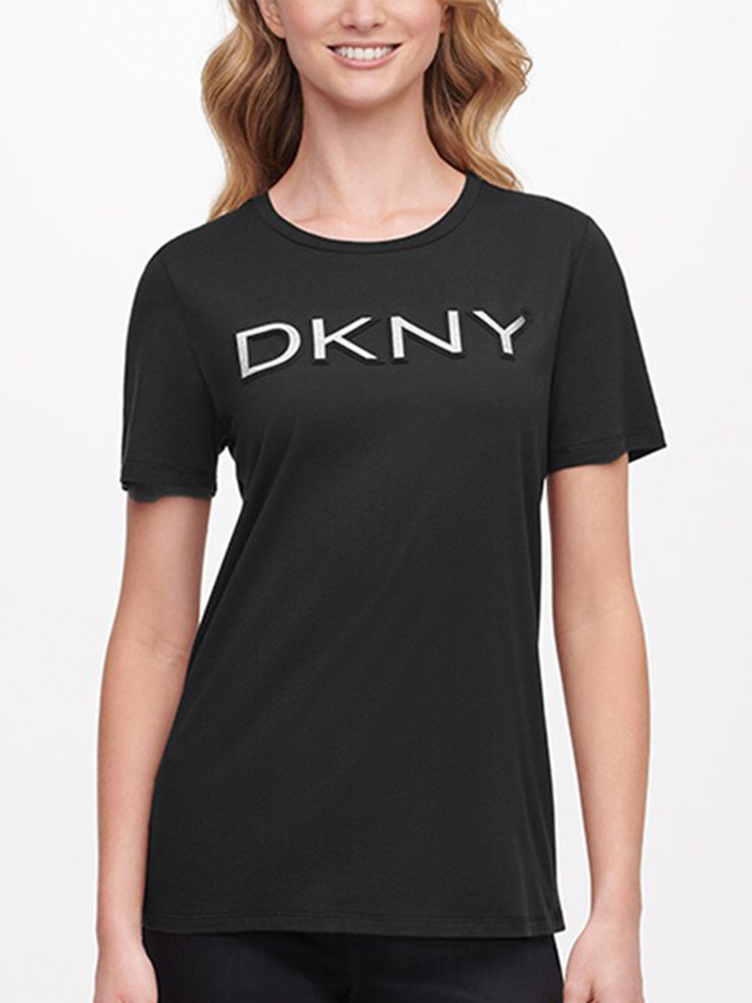 

DKNY Typography Round Neck Short Sleeves Cotton T-shirt, Black