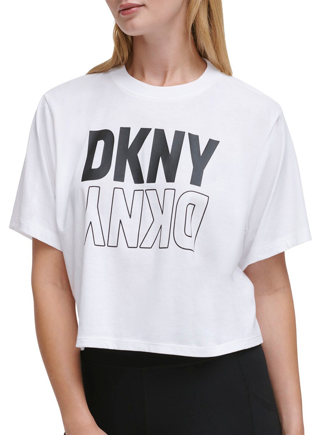 

DKNY Typography Printed Round Neck Short Sleeves Pure Cotton Boxy T-shirt, White