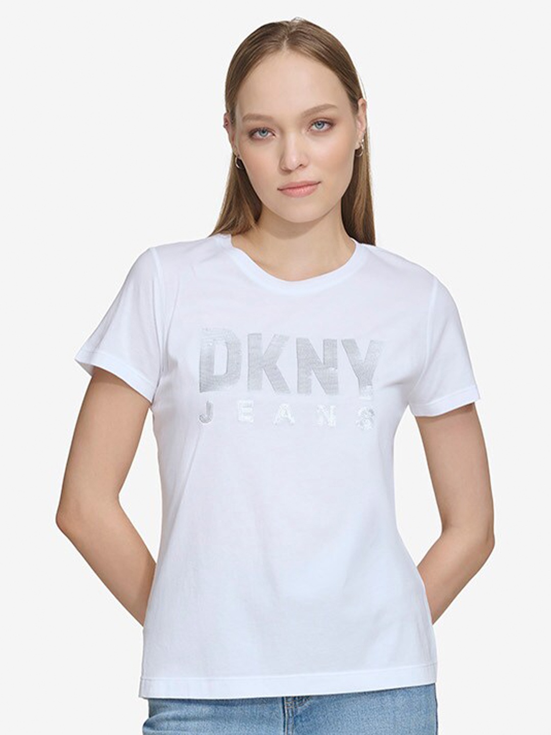 

DKNY Typography Printed Round Neck Short Sleeves T-shirt, White