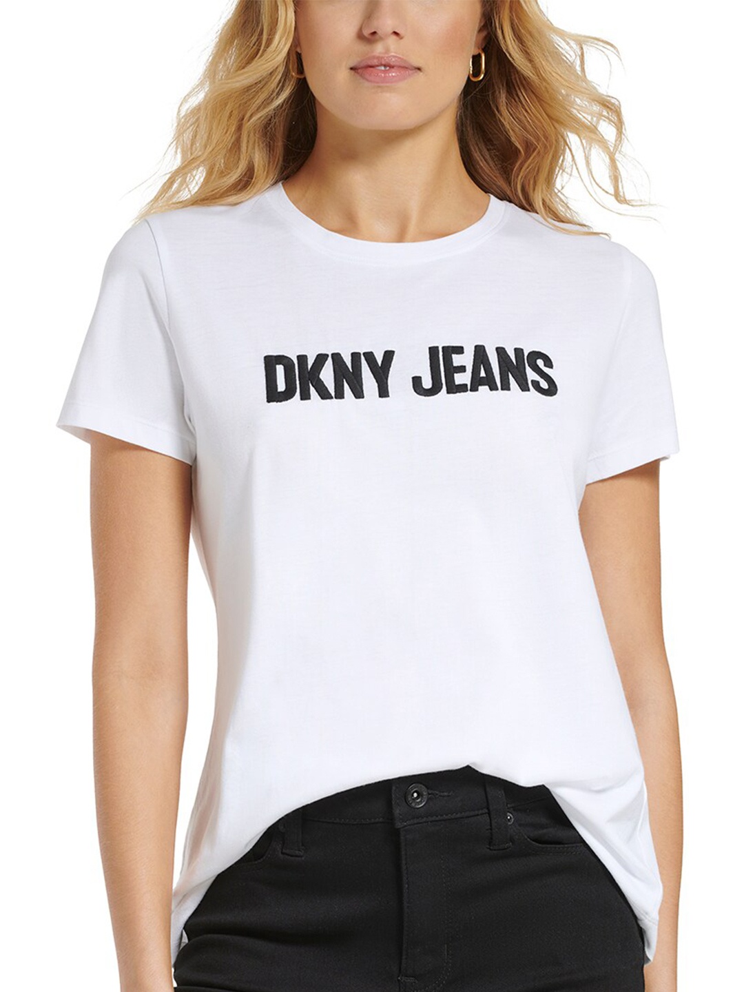 

DKNY Typography Printed Round Neck Short Sleeves Cotton T-shirt, White