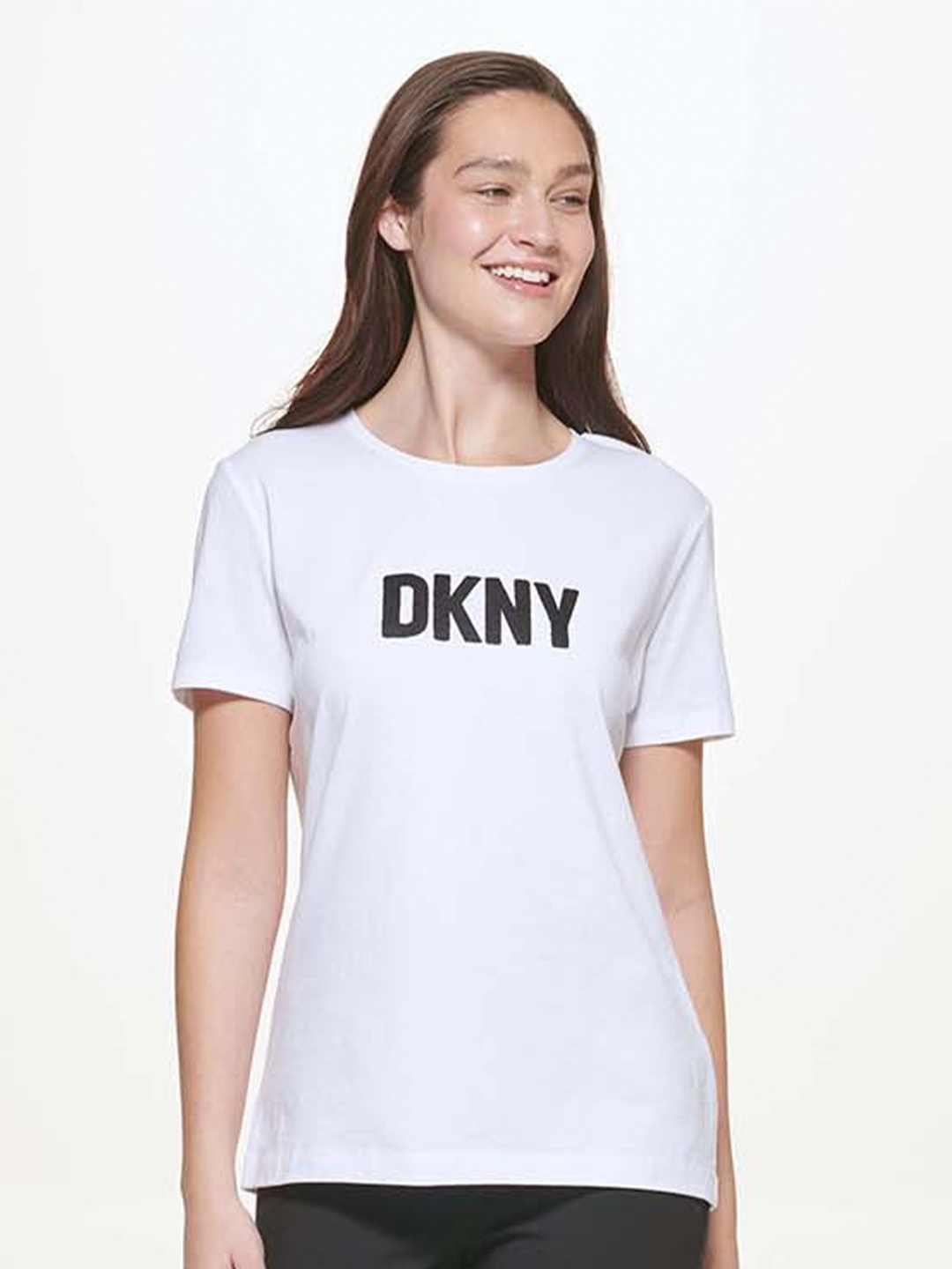 

DKNY Typography Printed Round Neck Short Sleeves Cotton T-shirt, White