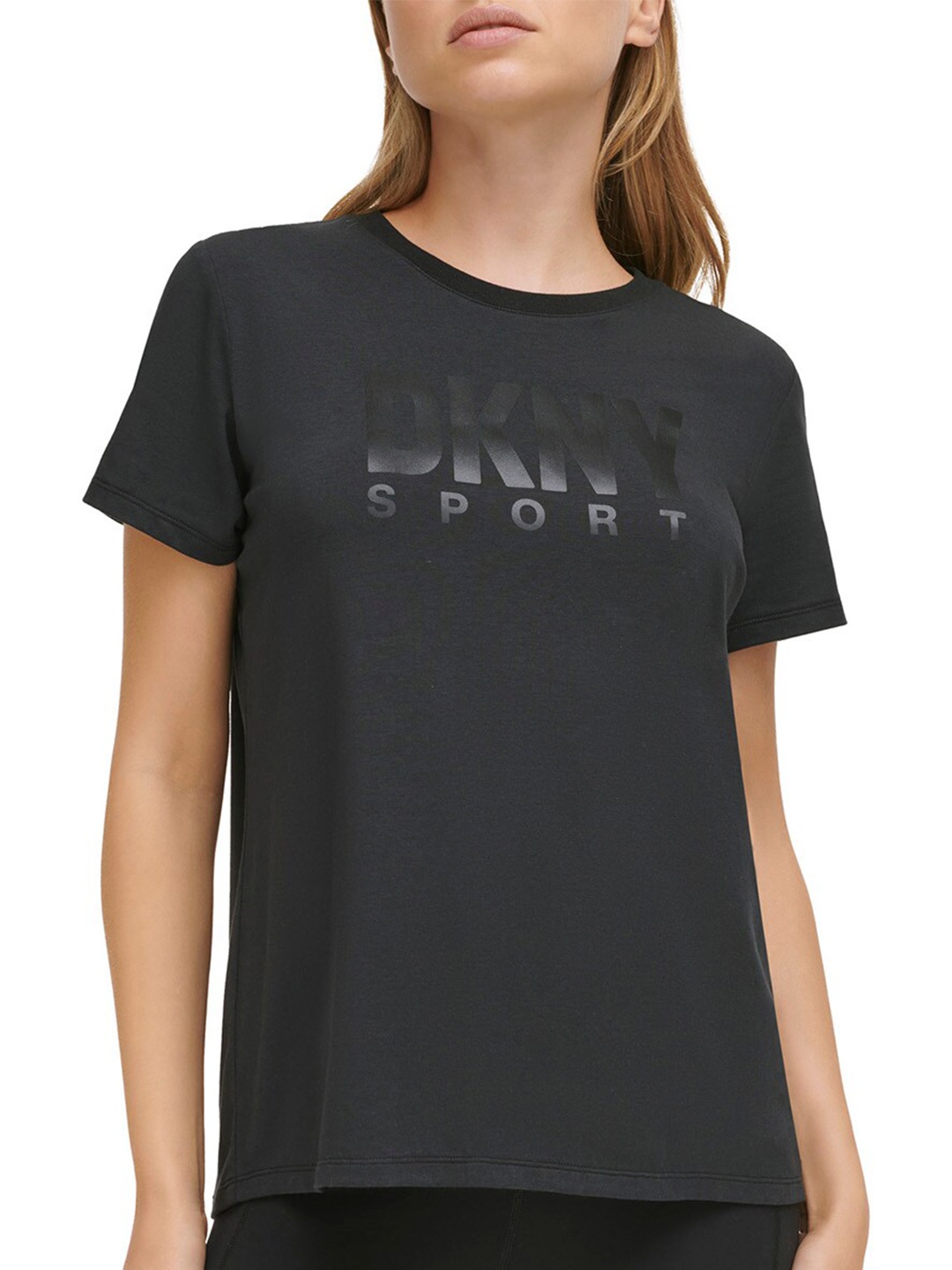 

DKNY Typography Printed Round Neck Short Sleeves Cotton T-shirt, Black