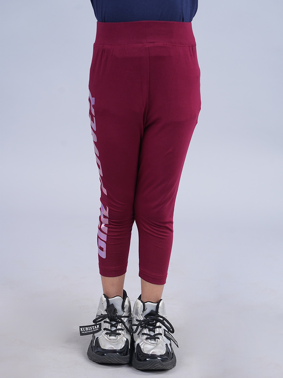 

KiddoPanti Girls Power Printed Capri Legging, Maroon