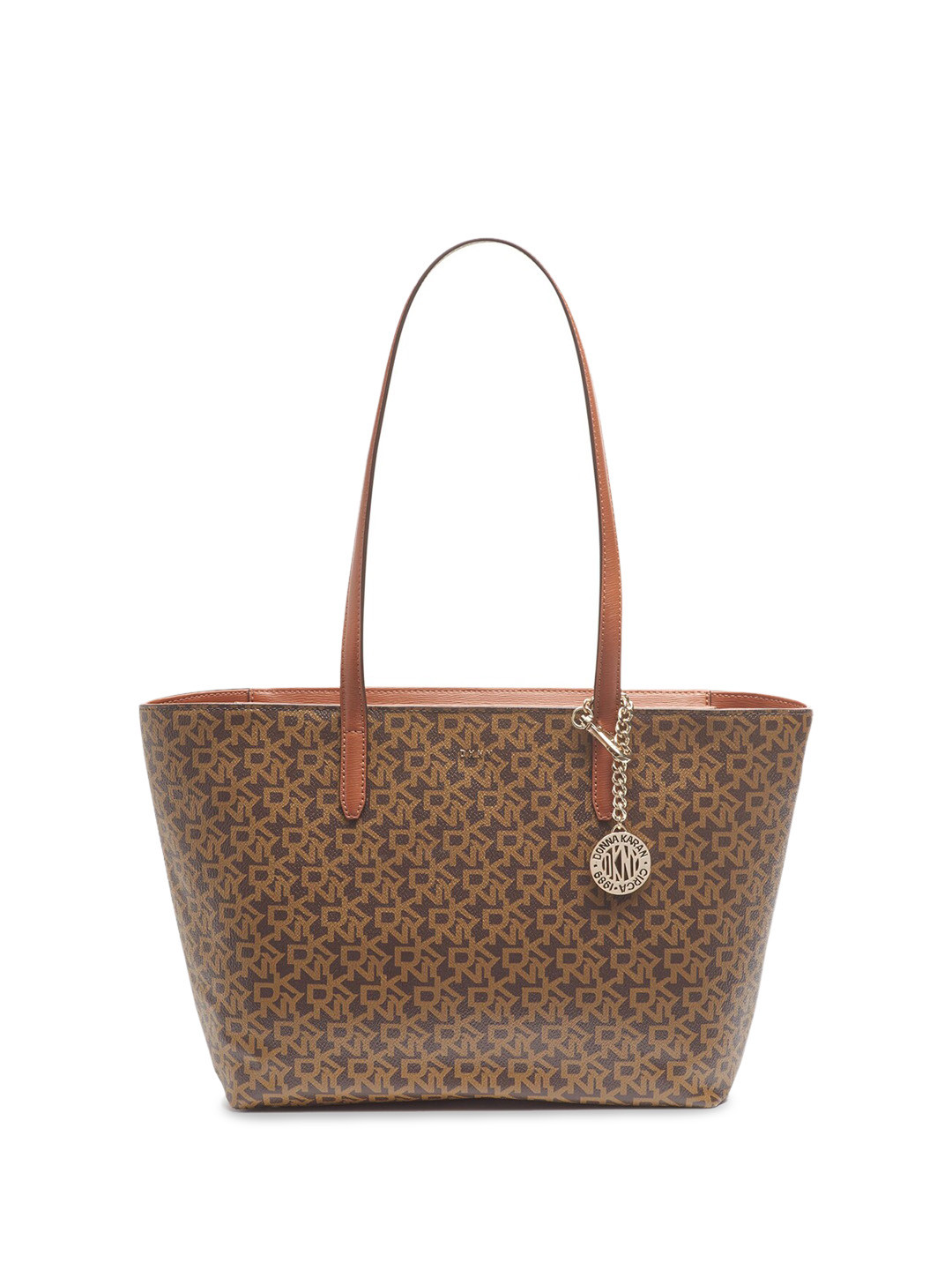 

DKNY Typography Printed Leather Structured Shoulder Bag, Brown