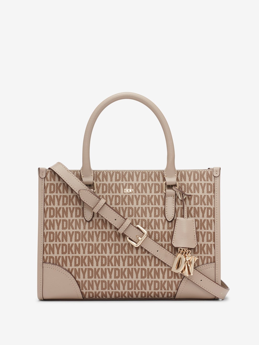 

DKNY Typography Textured Structured Handheld Bag, Beige