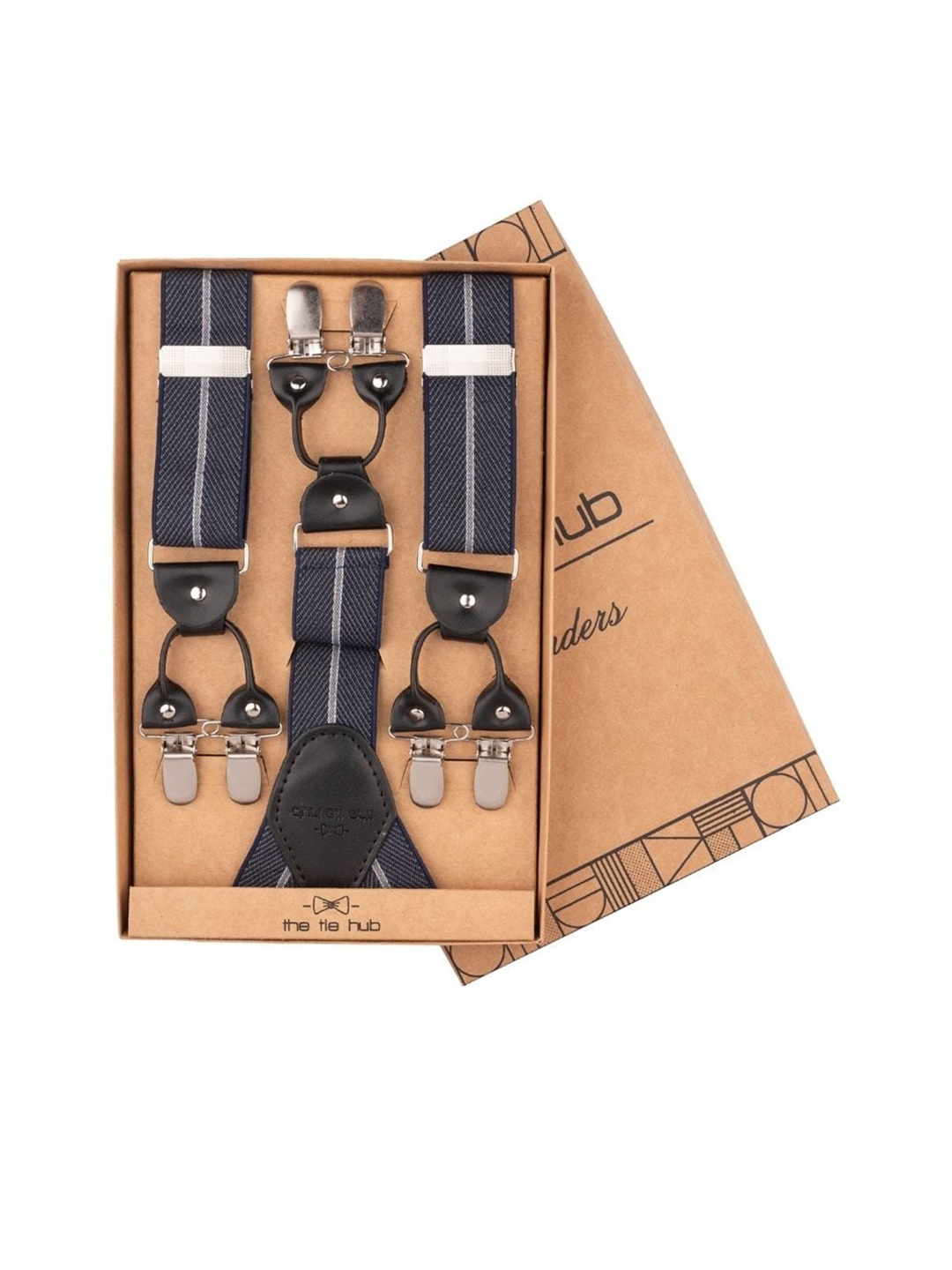 

The Tie Hub Stripes Y Back Clip On Suspender, Navy blue