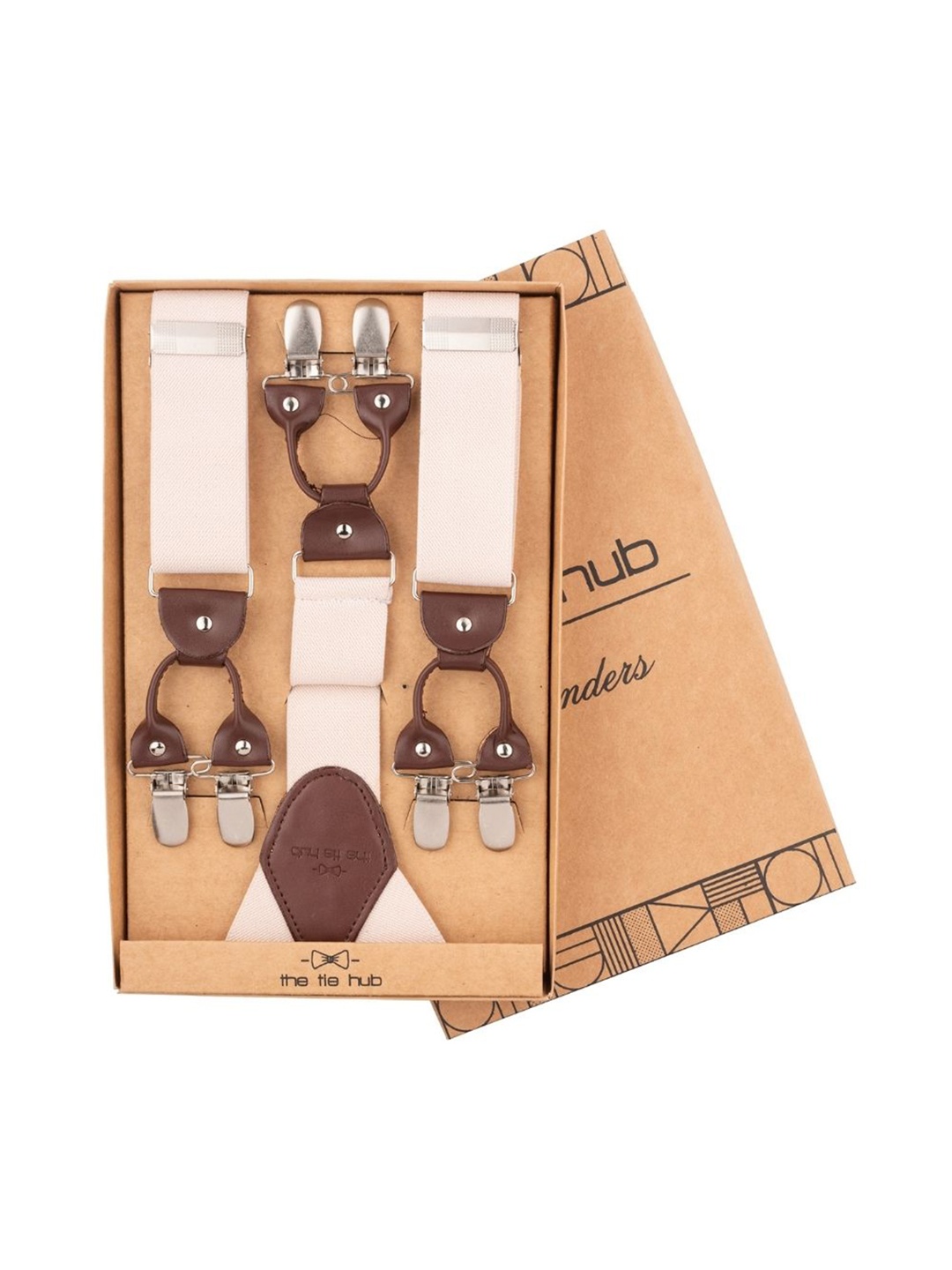 

The Tie Hub Men Textured Y Back Clip On Suspender, Cream