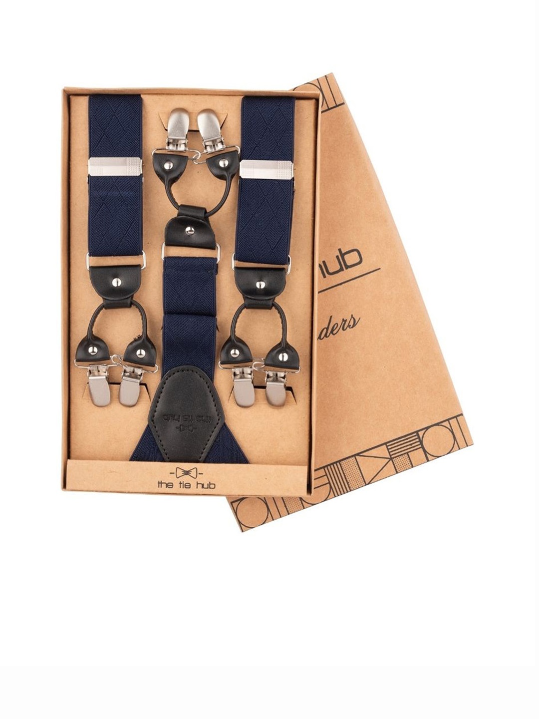 

The Tie Hub Checked Y Back Clip On Suspender, Blue