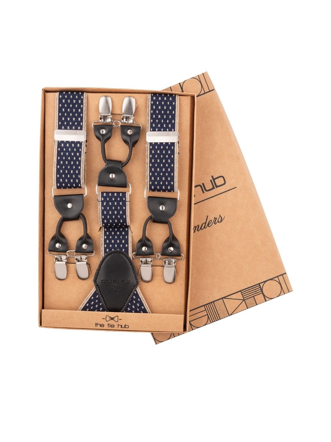 

The Tie Hub Men Patterned Y Back Clip On Suspender, Navy blue