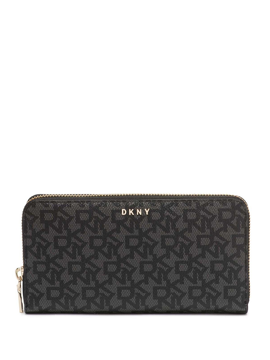 

DKNY Women Brand Logo Printed Zip Around Wallet, Black