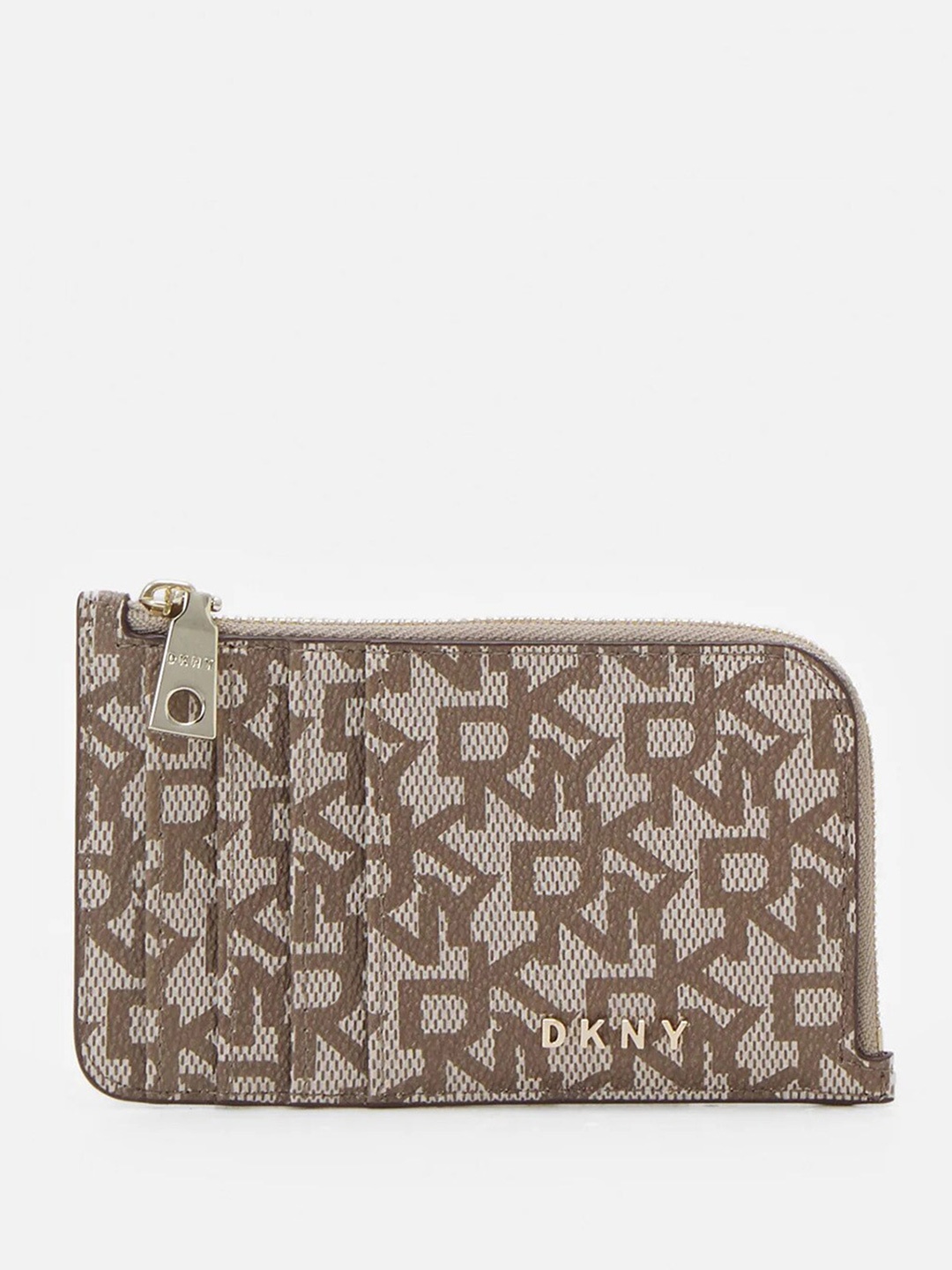 

DKNY Women Typography Printed Card Holder, Beige