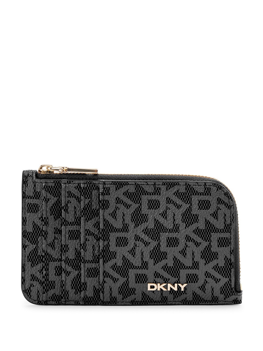 

DKNY Women Typography Printed Card Holder, Black