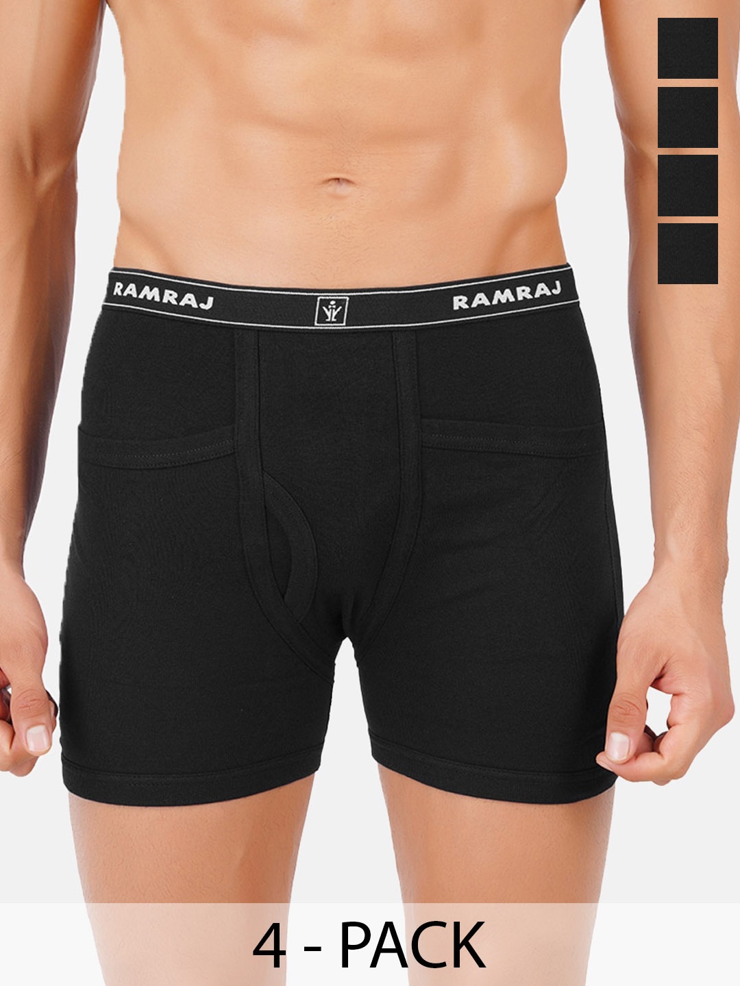 

Ramraj Pack Of 4 Mid Rise Soft & Breathable Trunks TARGETPCTBLKT4P, Black