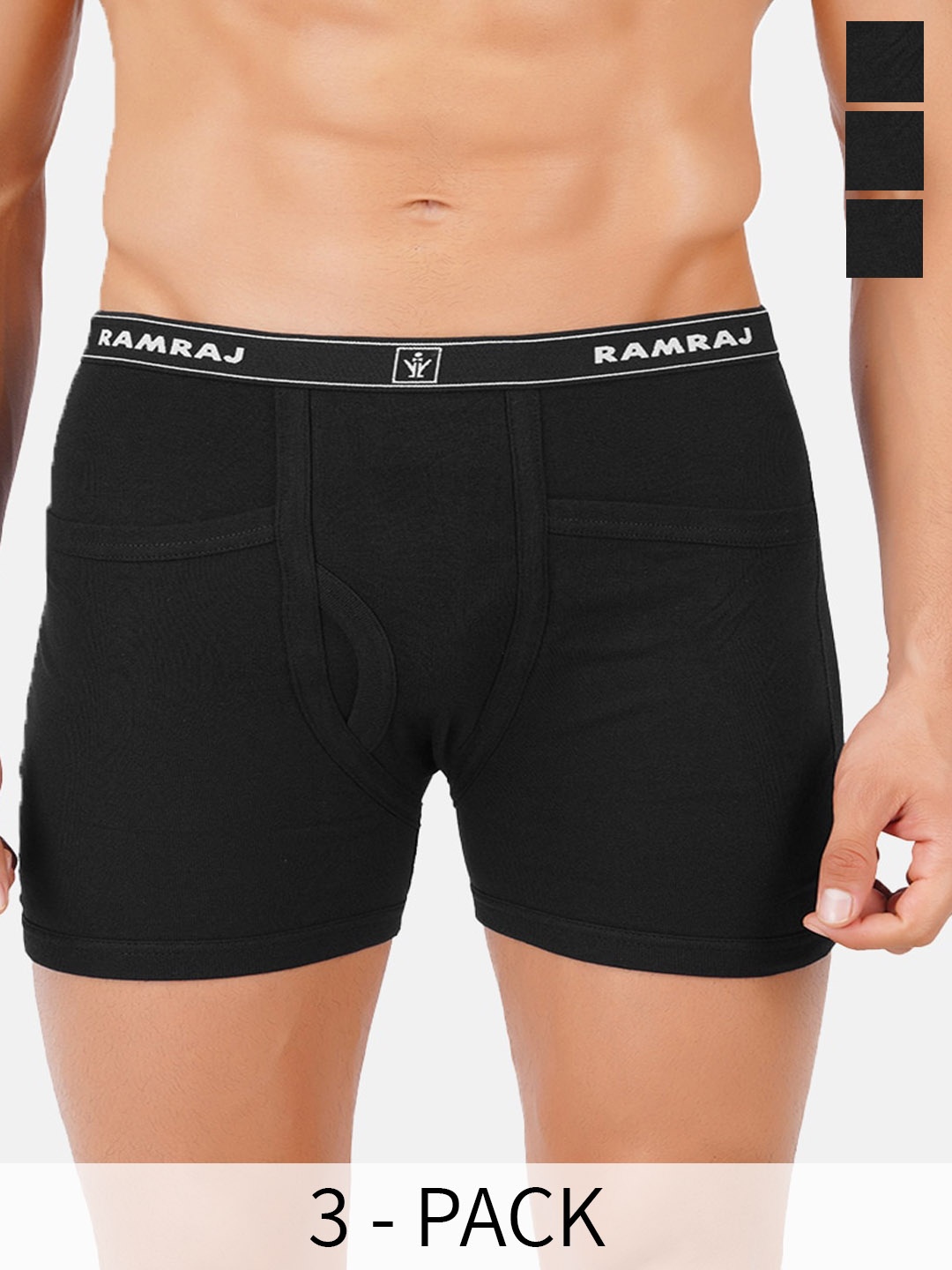 

Ramraj Pack Of 4 Mid Rise Pocket Trunks, Black