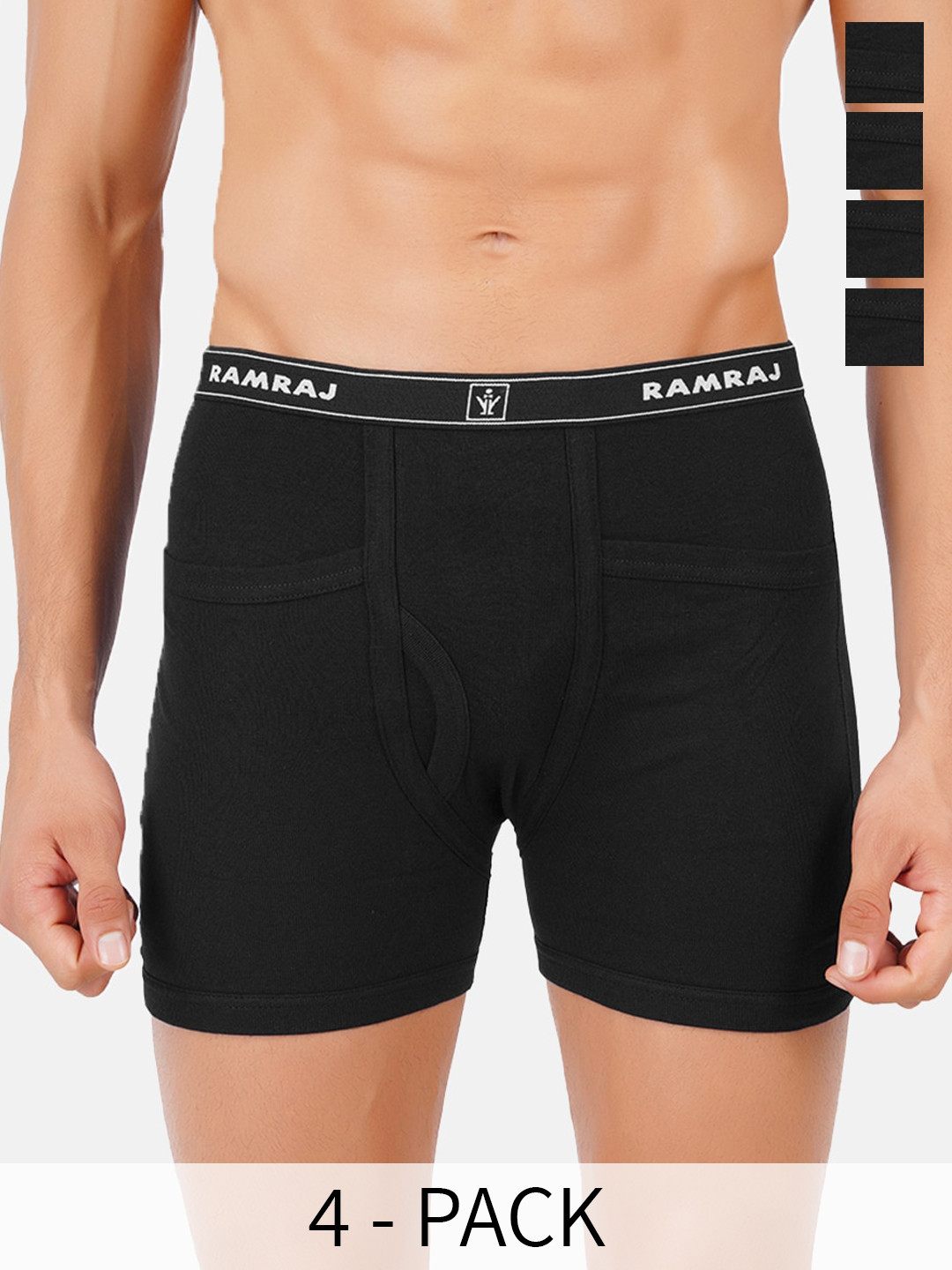 

Ramraj Pack Of 4 Mid Rise Soft & Breathable Trunks TARGETPCTBLKT4P, Black