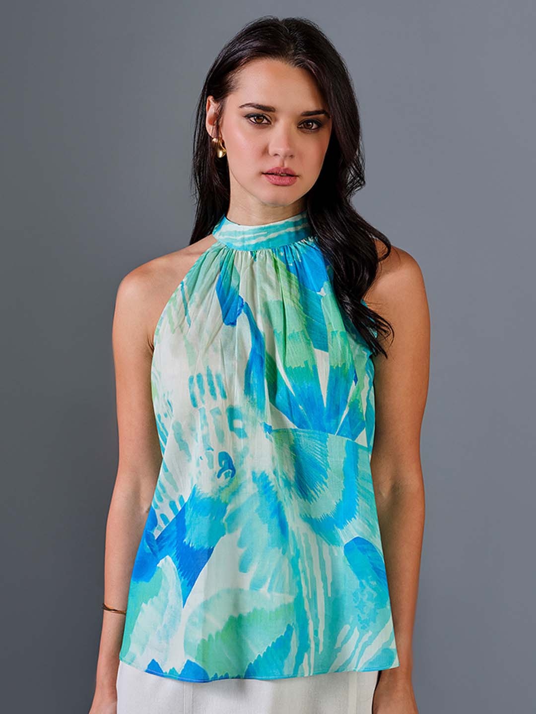 

AND V-Neck Wrap Cotton Top, Blue