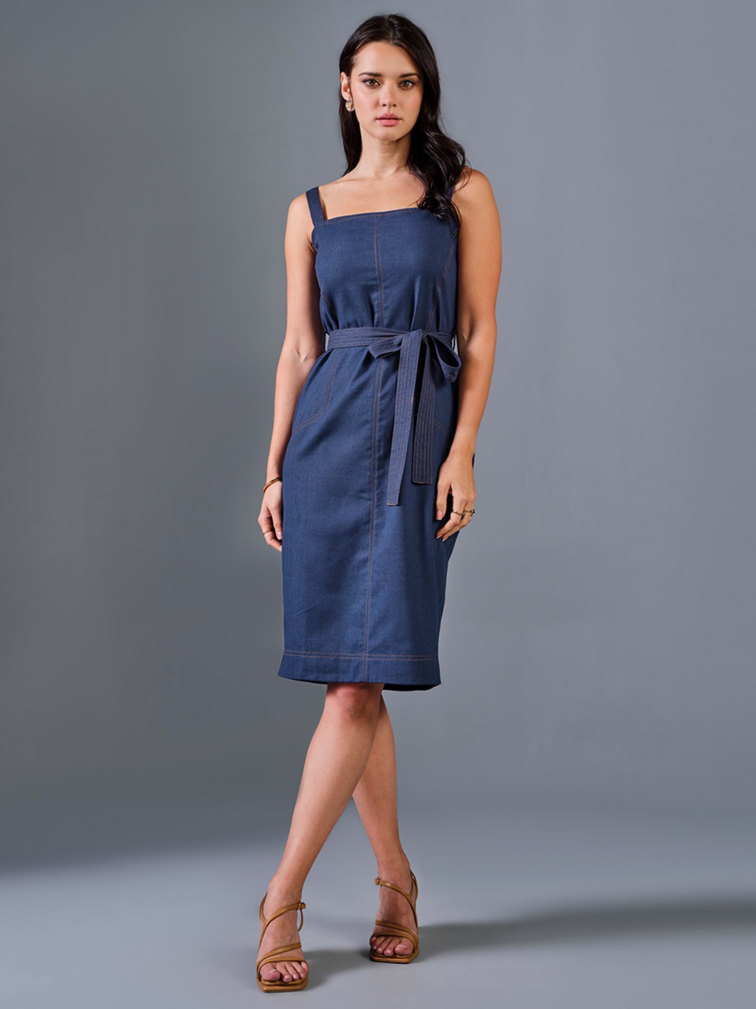 

AND A-Line Midi Dress, Navy blue