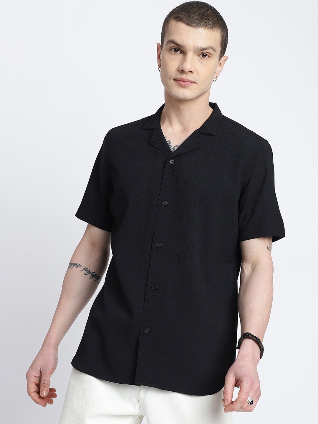

HighRider Classic Spread Collar Short Sleeves Casual Shirt, Black