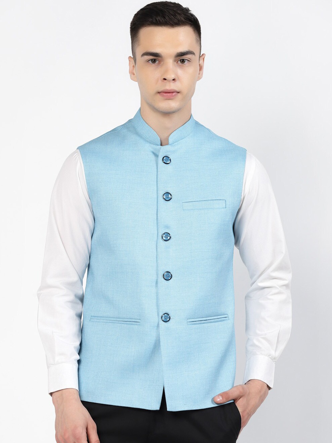 

Badoliya & Sons Jute Cotton Nehru Jackets, Blue