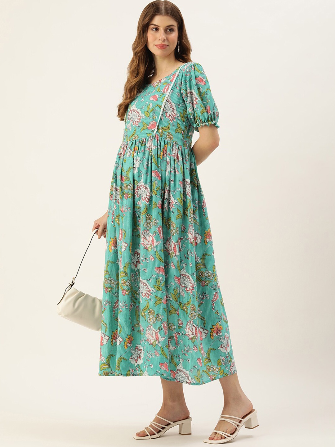 

Vinya Floral Printed Maternity Fit & Flare Midi Dress, Blue