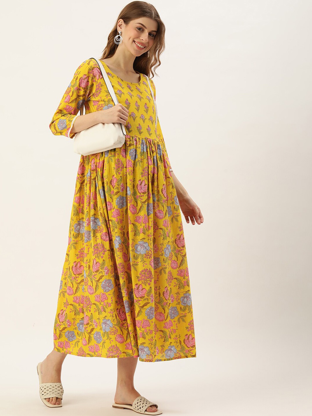 

Vinya Floral Printed Maternity A-Line Midi Dress, Yellow