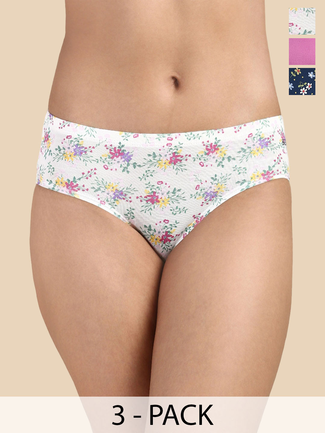 

&CIRCUS Pack of 3 Seamless Printed Full Coverage Mid Rise Soft MicroModal Hipster Briefs, White