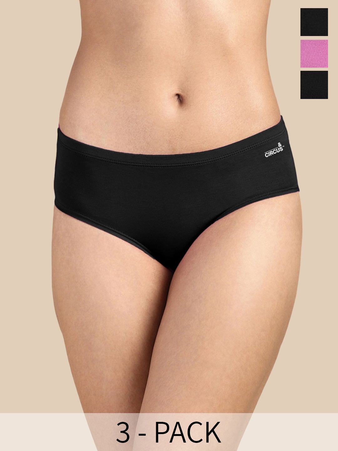 

&CIRCUS Pack of 3 Seamless Full Coverage Mid Rise Soft MicroModal Hipster Briefs, Black