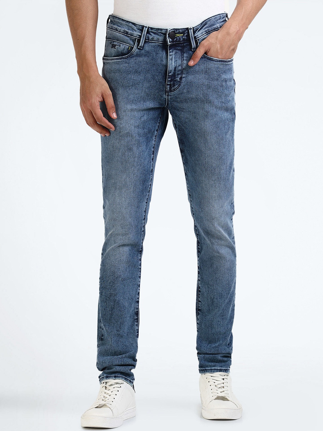 

Flying Machine Men Super Skinny Fit Low-Rise Heavy Fade Stretchable Jeans, Blue
