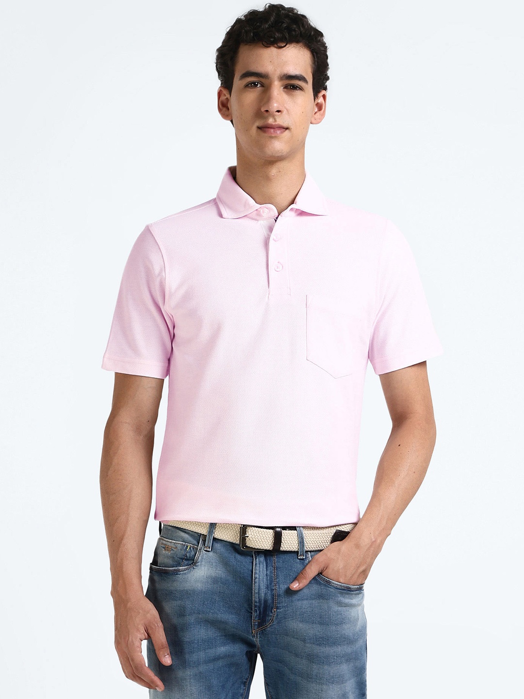 

Flying Machine Pure Cotton Polo Collar T-shirt, Pink