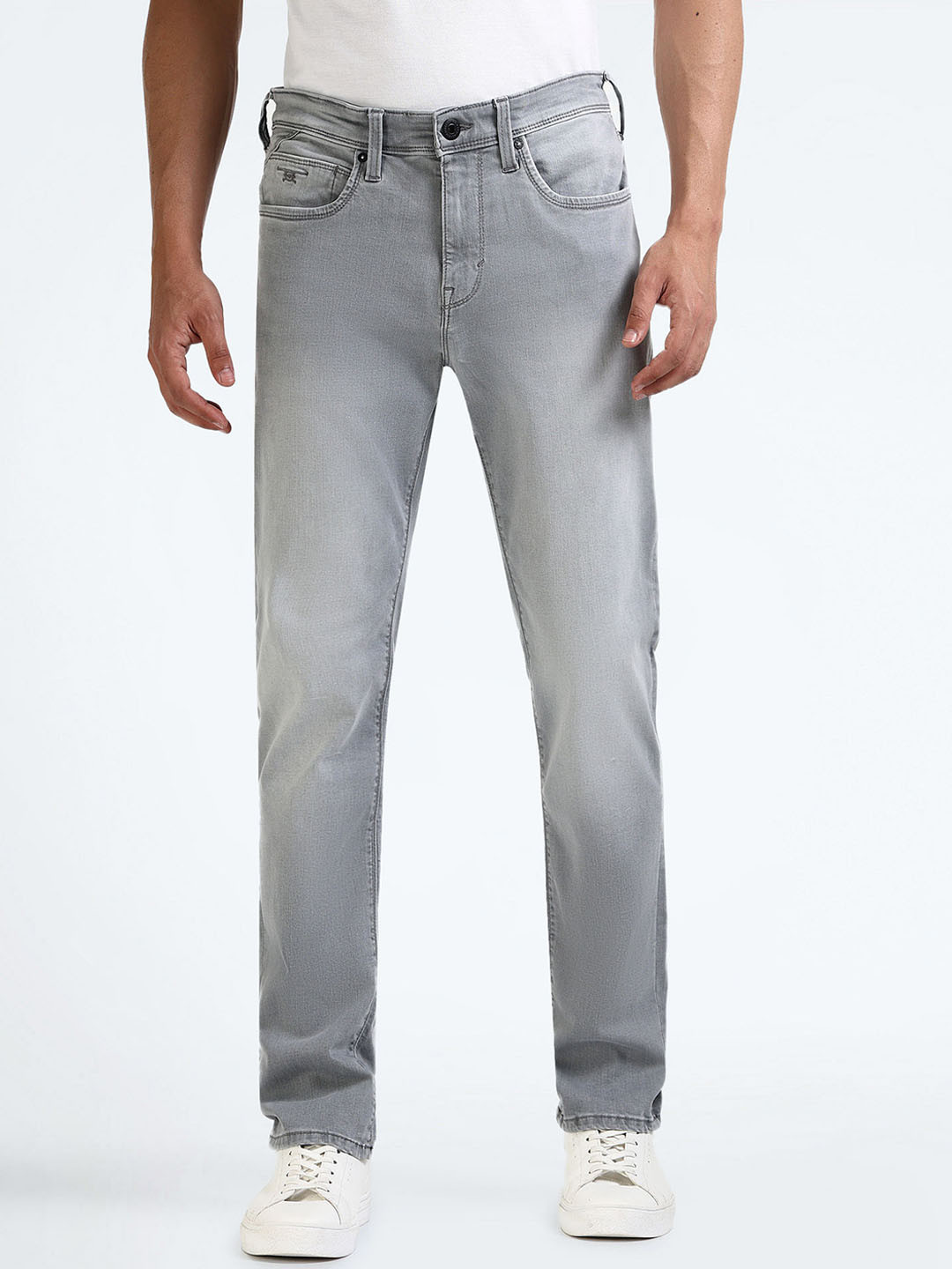 

Flying Machine Men Straight Fit Heavy Fade Stretchable Jeans, Grey