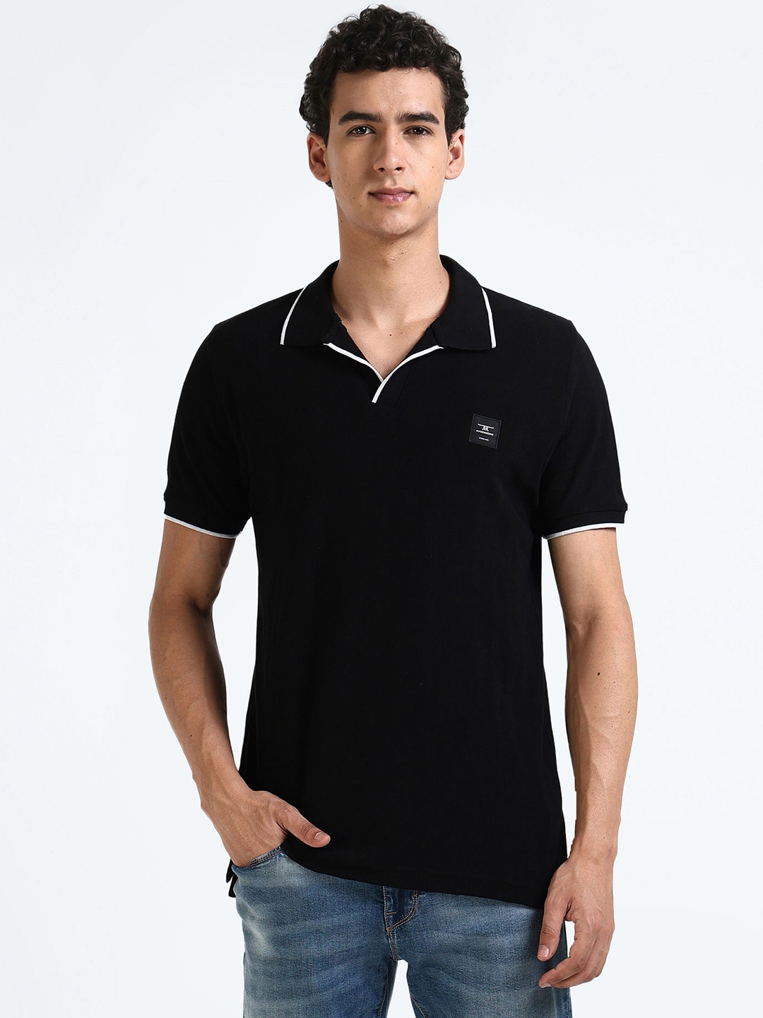 

Flying Machine Polo Collar Cotton T-shirt, Black