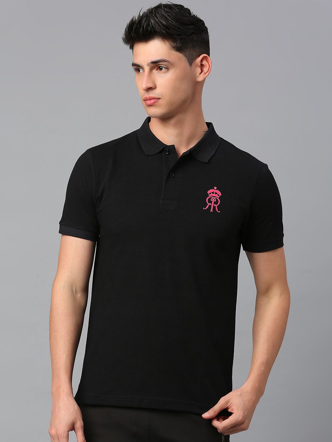 

FanCode Typography Printed Cotton Polo Collar T-shirt, Black