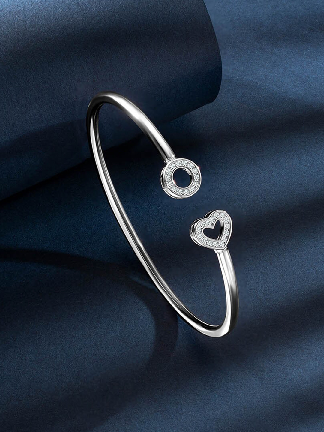 

Peora Women Cubic Zirconia Silver-Plated Cuff Bracelet