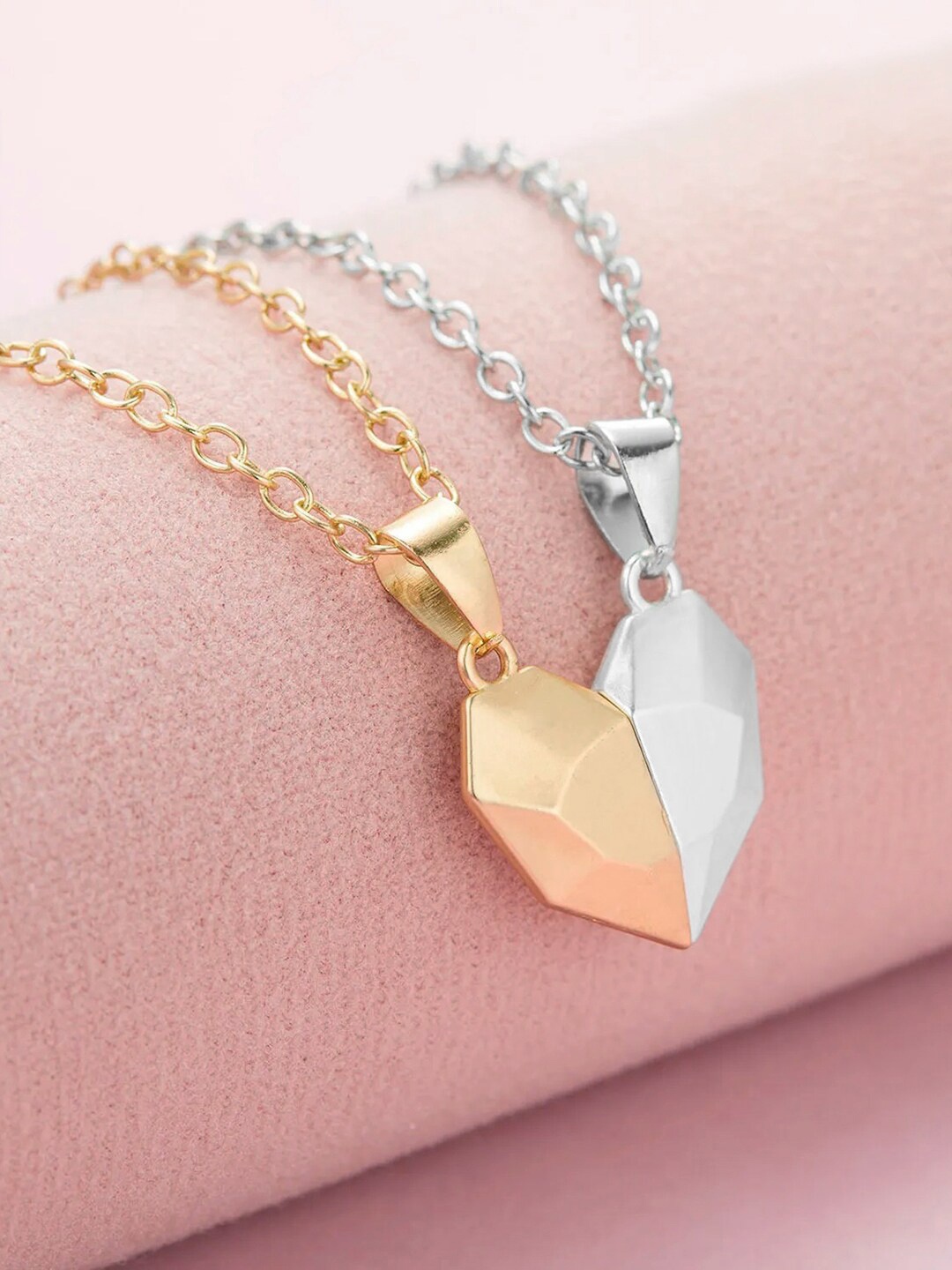 

Peora Set Of 2 Silver & Gold-Plated Heart Shaped Pendant With Chain