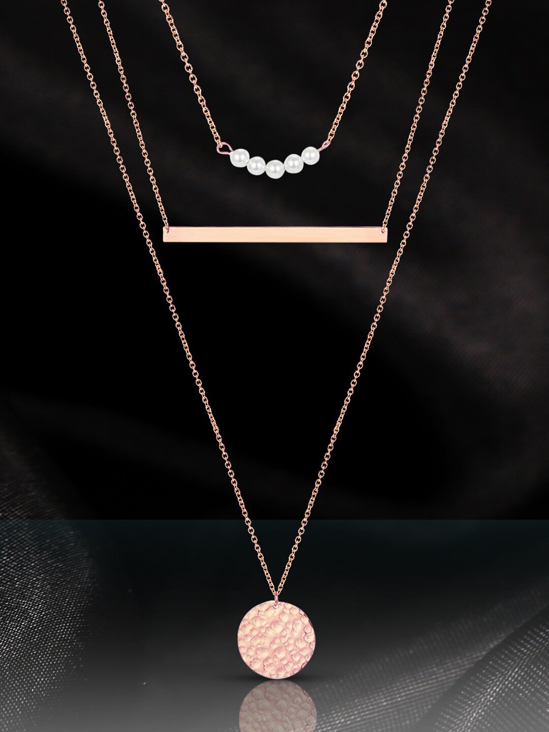 

Peora Rose Gold-Plated Layered American Diamond Studded Necklace