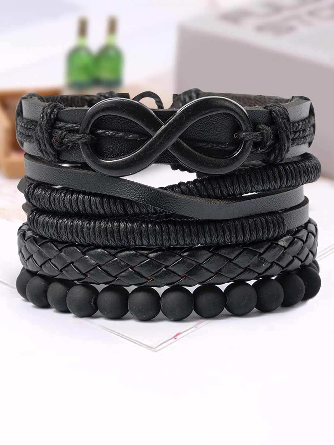 

Peora Men Set Of 4 Wraparound Bracelets, Black