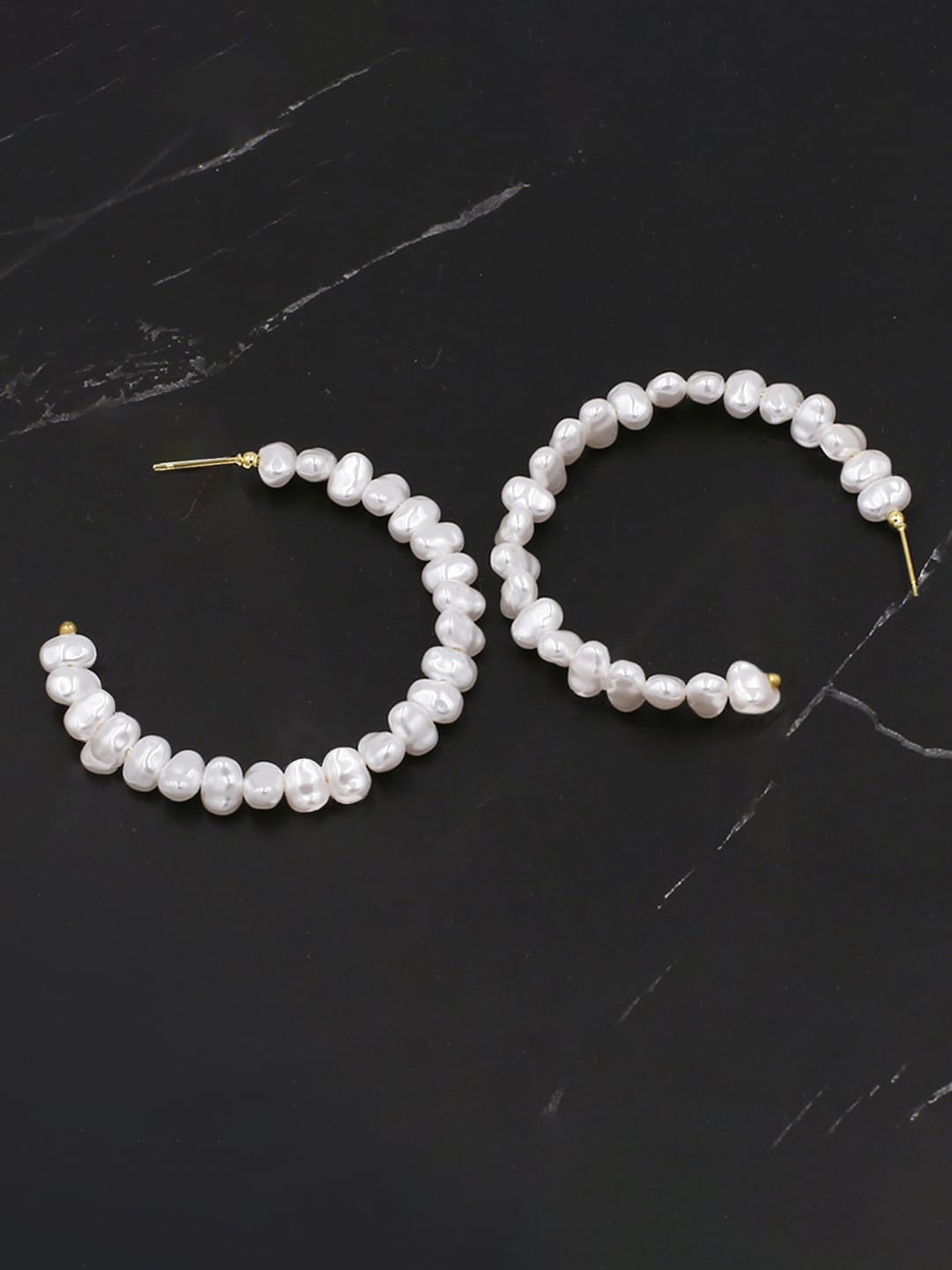 Peora Gold-Plated Contemporary Half Hoop Earrings, White