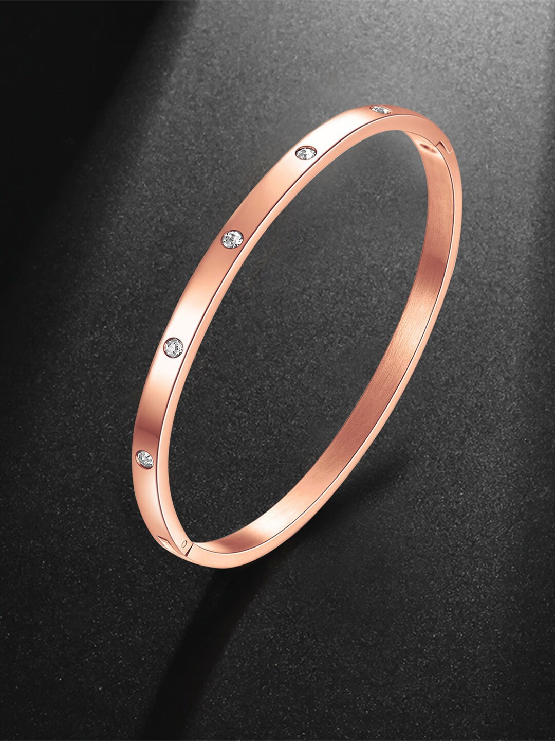 

Peora Rose Gold-Plated Cubic Zirconia Studded Bangle-Style Bracelet