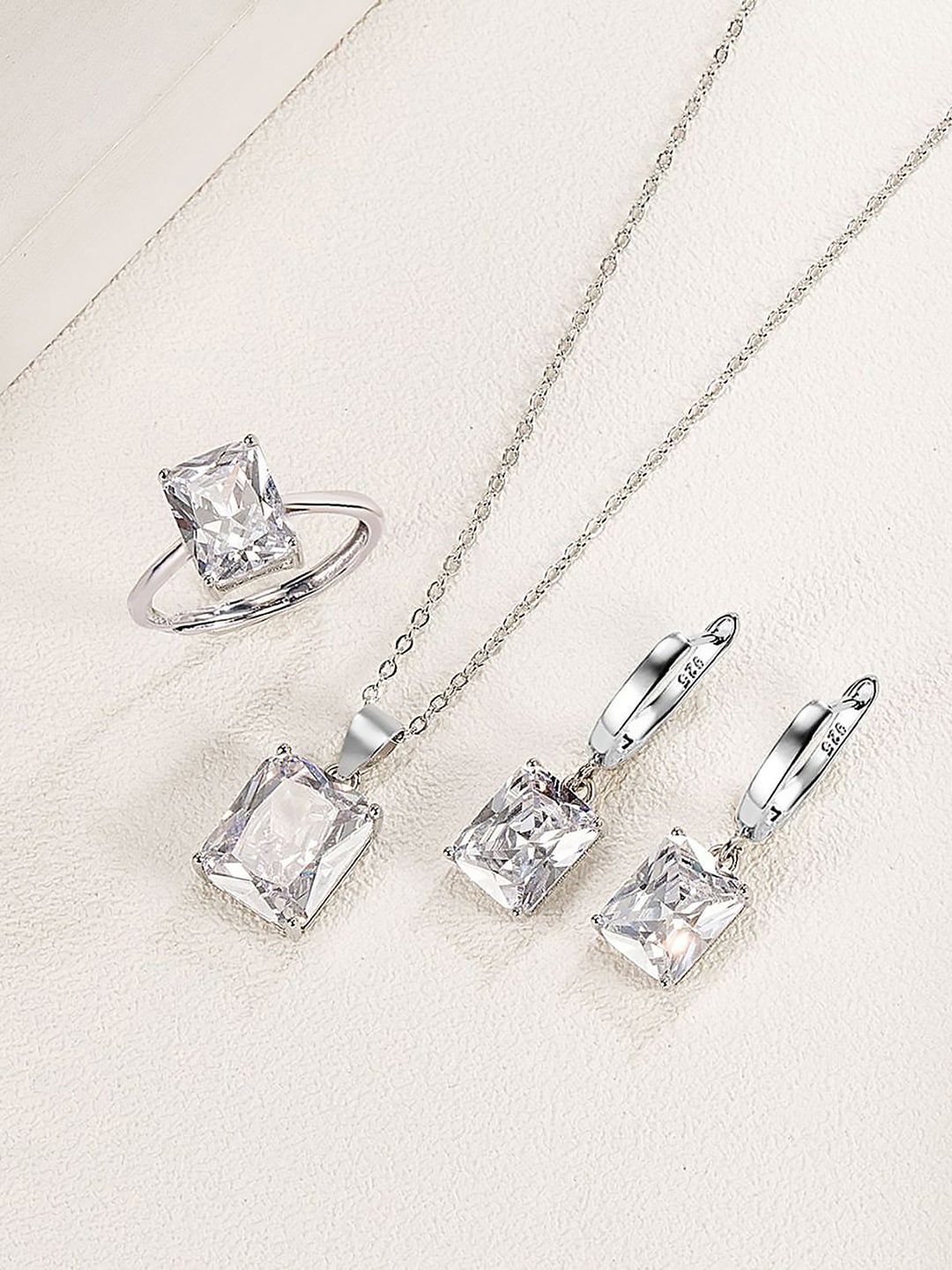 

Peora Silver-Plated American Diamond Studded Jewellery Set