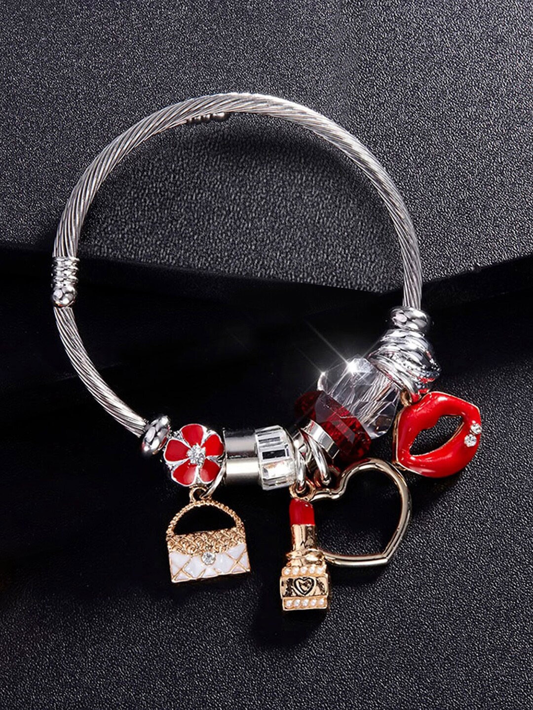 

Peora Women Silver-Plated Artificial Stones Studded Charm Bracelet