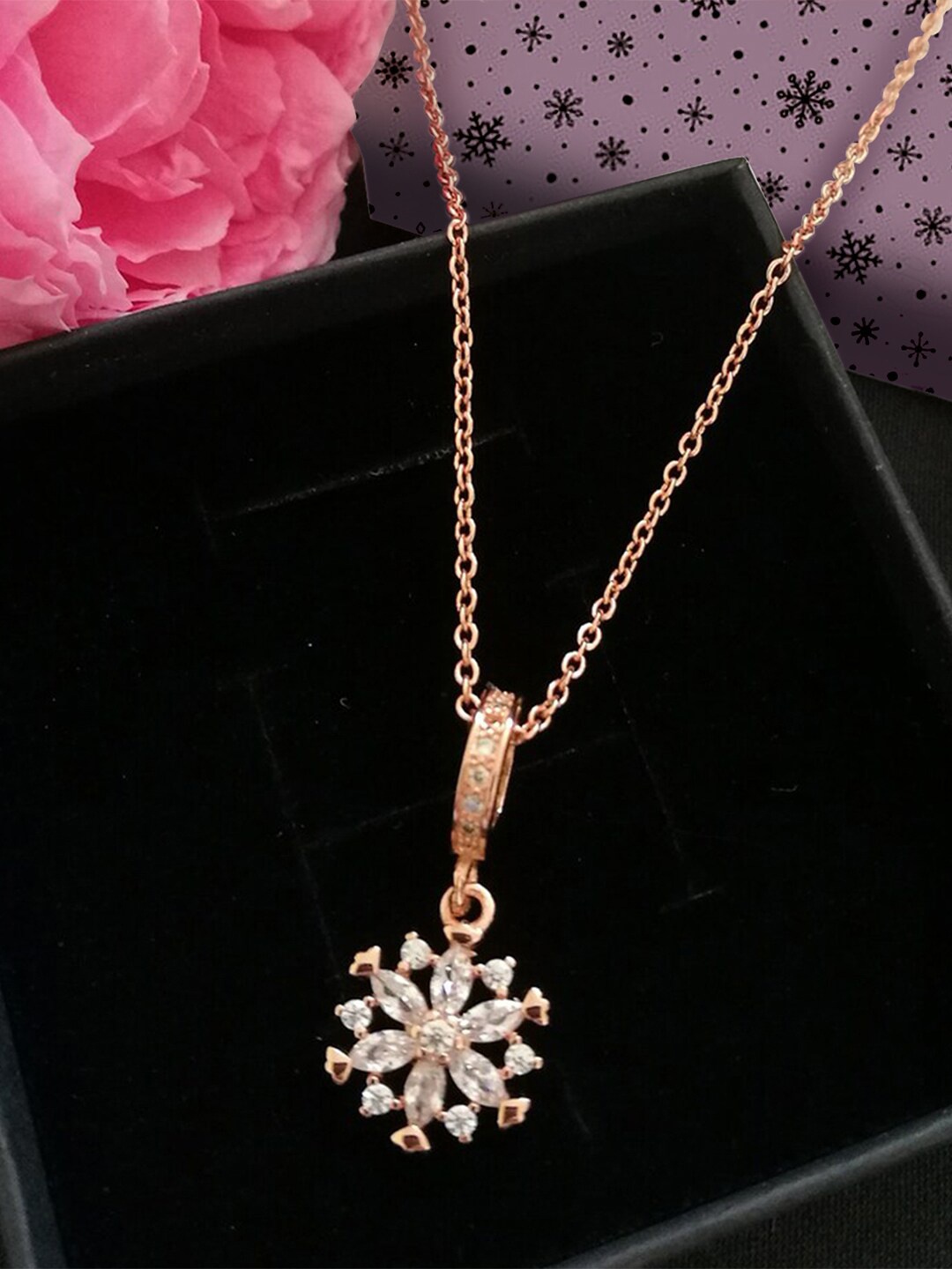 

Peora Rose Gold-Plated American Diamond Necklace