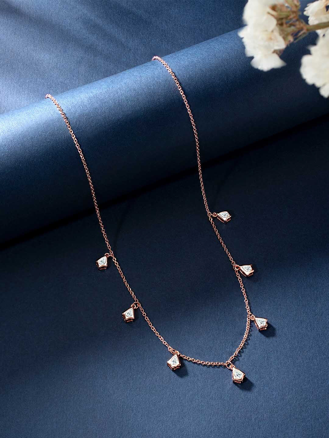 

Peora Rose Gold-Plated Cubic Zirconia Studded Chain Pendant Necklace