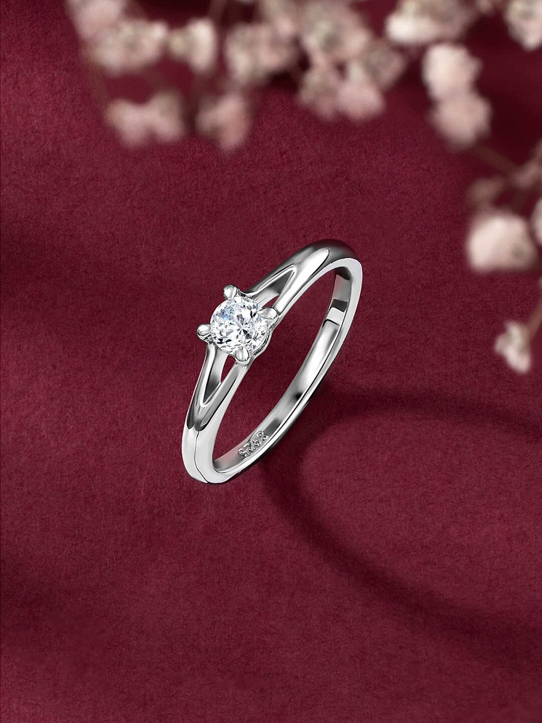 

Peora Silver Plated AD Studded Solitaire Finger Ring