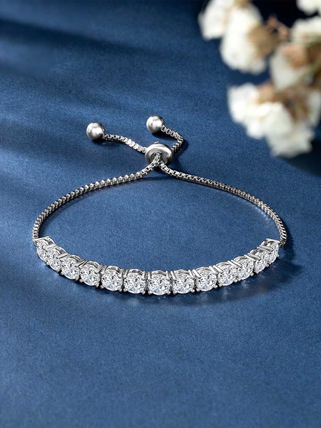 

Peora Women Cubic Zirconia Studded Silver-Plated Charm Bracelet