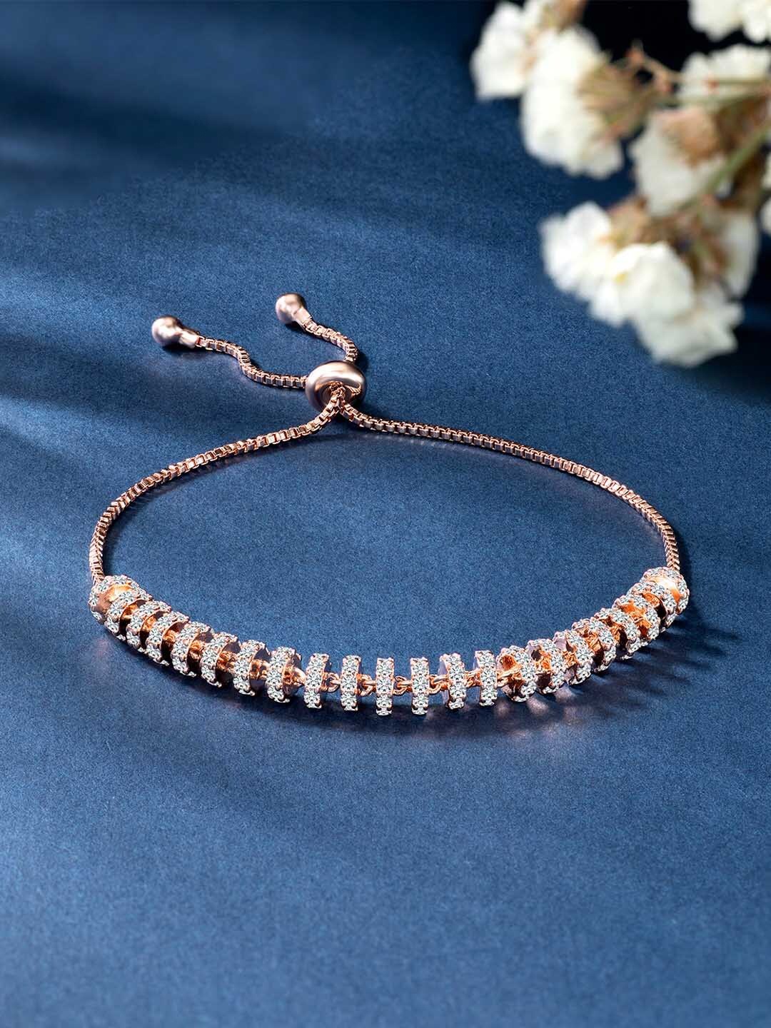 

Peora Women Cubic Zirconia Rose Gold-Plated Charm Bracelet