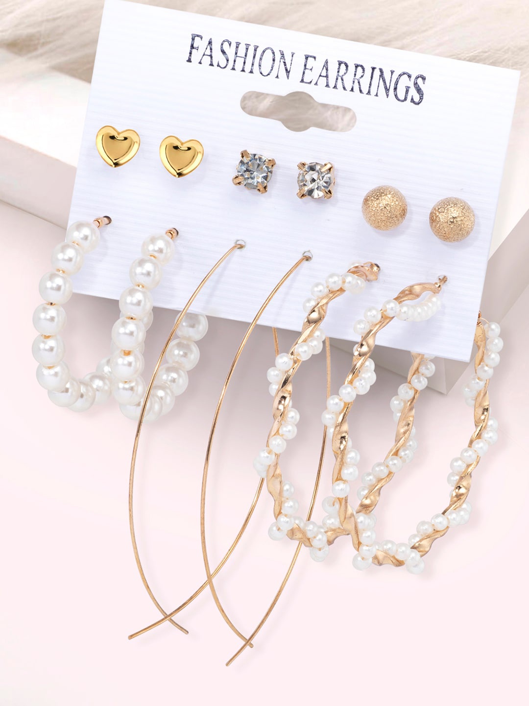 

Peora Set Of 6 Gold Plated Contemporary Hoop Earrings, White